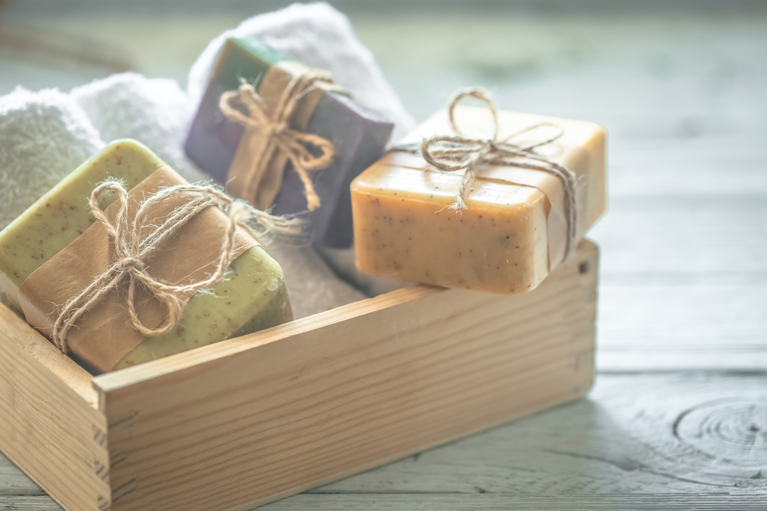 handmade soap in wooden box